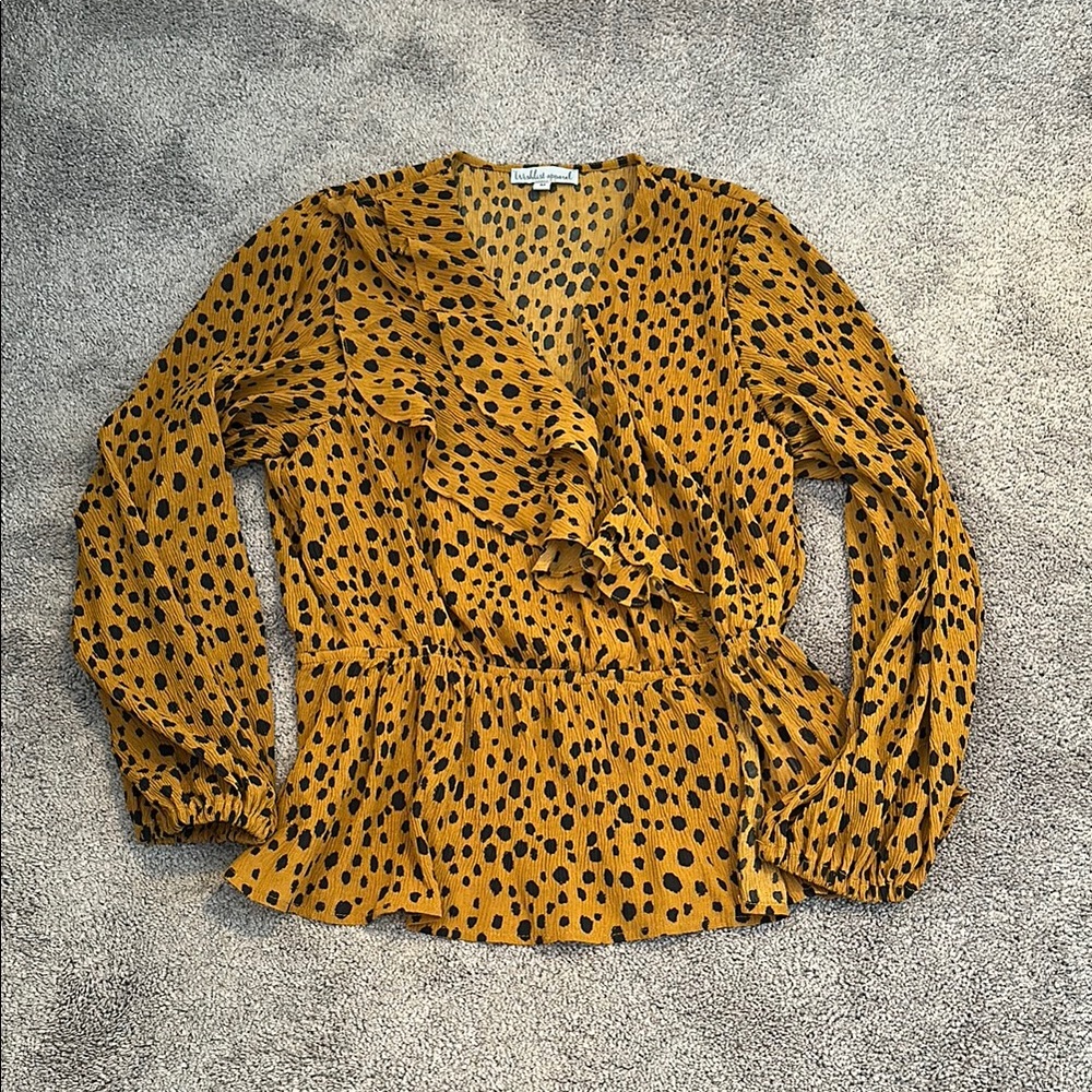 Leopard Print Ruffle Blouse - Yellow